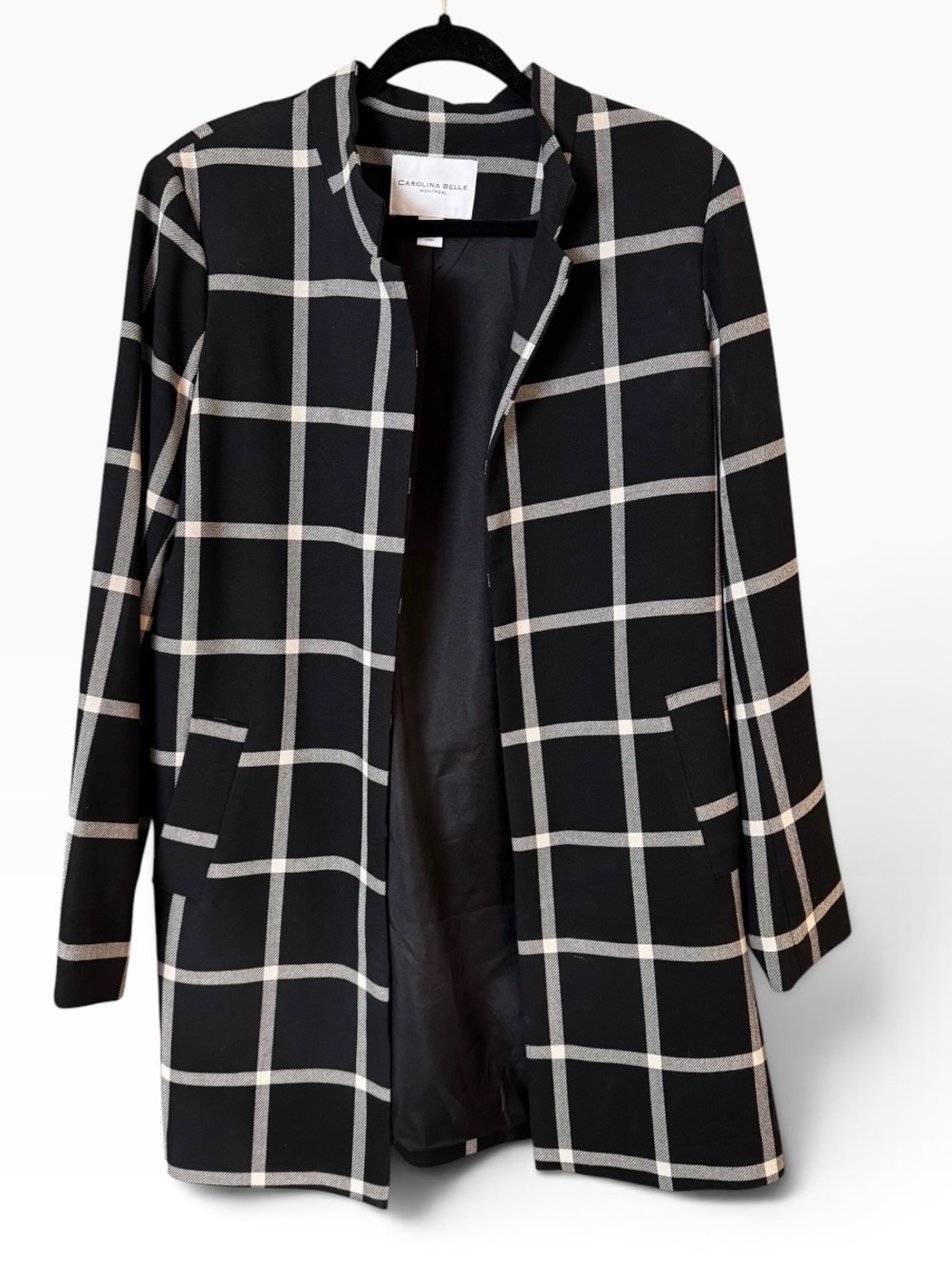 Carolina Belle Black Plaid Collarless Windowpane Jacket
